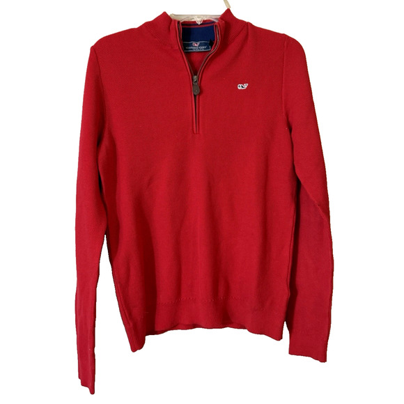 Vineyard Vines Quarter Zip Pullover Red Waffle Knit Cotton Sweater Men's Large - Picture 1 of 8